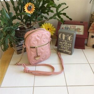 ‘LD’ Pink Quilted Heart Pattern Crossbody